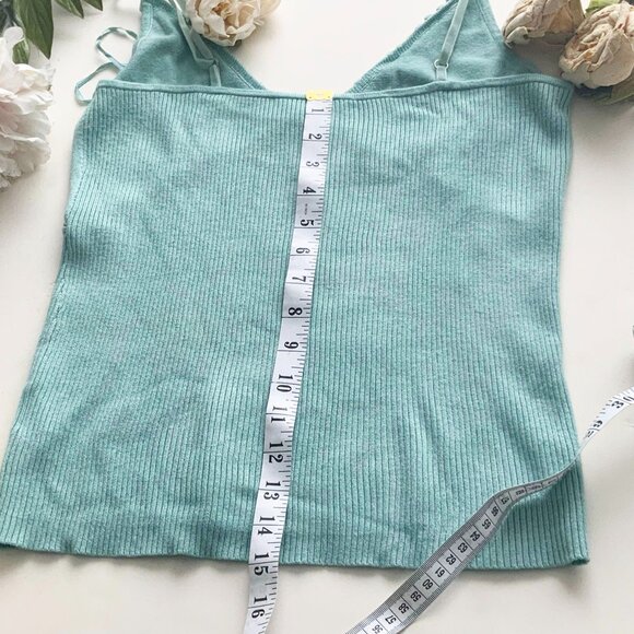 OUI MOMENTS Size 6 Acqua Blue Knitted Viscose Blend Spaghetti Strap Tank Top - Picture 2 of 13